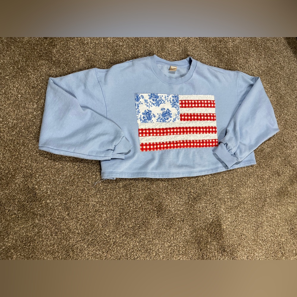 Blue Crop Top with Flag Design